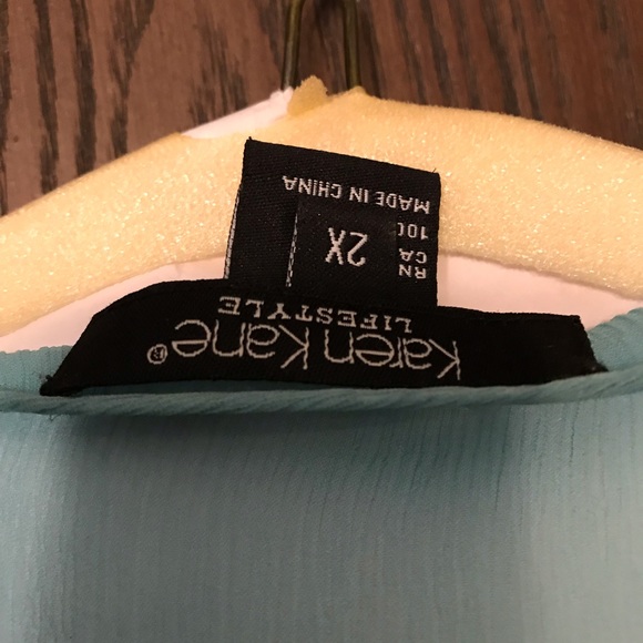 NWOT Karen Kane Light Teal Beaded Blouse-2X - Picture 5 of 5